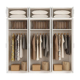 240x240cm 6-Door White Steel Hanging Wardrobe with White Handle Storage Cabinet