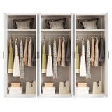 240x200cm 6-Door White Steel Hanging Wardrobe with Black Handle Storage Cabinet