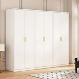 240x200cm 6-Door White Steel Hanging Wardrobe with Gold Handle Storage Cabinet