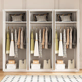 240x200cm 6-Door White Steel Hanging Wardrobe with Gold Handle Storage Cabinet