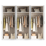 240x200cm 6-Door White Steel Hanging Wardrobe with Gold Handle Storage Cabinet