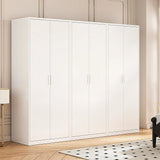 240x200cm 6-Door White Steel Hanging Wardrobe with White Handle Storage Cabinet