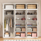 240x240cm 6-Door White Steel Shelf Wardrobe with Black Handle Storage Cabinet