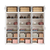 240x240cm 6-Door White Steel Shelf Wardrobe with Black Handle Storage Cabinet