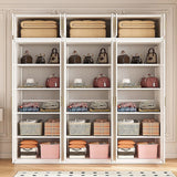 240x240cm 6-Door White Steel Shelf Wardrobe with Gold Handle Storage Cabinet