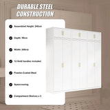 240x240cm 6-Door White Steel Shelf Wardrobe with Gold Handle Storage Cabinet