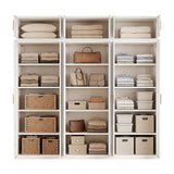 240x240cm 6-Door White Steel Shelf Wardrobe with Gold Handle Storage Cabinet
