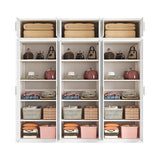 240x240cm 6-Door White Steel Shelf Wardrobe with Gold Handle Storage Cabinet