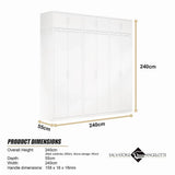 240x240cm 6-Door White Steel Shelf Wardrobe with White Handle Storage Cabinet