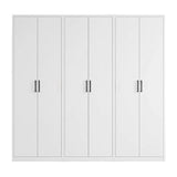 240x200cm 6-Door White Steel Shelf Wardrobe with Black Handle Storage Cabinet