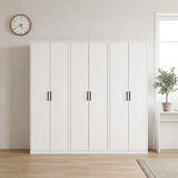 240x200cm 6-Door White Steel Shelf Wardrobe with Black Handle Storage Cabinet