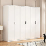 240x200cm 6-Door White Steel Shelf Wardrobe with Black Handle Storage Cabinet