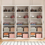 240x200cm 6-Door White Steel Shelf Wardrobe with Black Handle Storage Cabinet