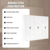 240x200cm 6-Door White Steel Shelf Wardrobe with Black Handle Storage Cabinet