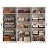 240x200cm 6-Door White Steel Shelf Wardrobe with Black Handle Storage Cabinet