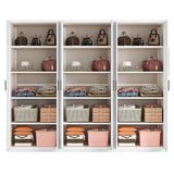 240x200cm 6-Door White Steel Shelf Wardrobe with Black Handle Storage Cabinet