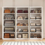240x200cm 6-Door White Steel Shelf Wardrobe with Gold Handle Storage Cabinet