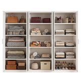 240x200cm 6-Door White Steel Shelf Wardrobe with White Handle Storage Cabinet