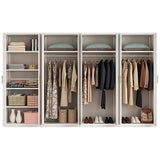 320x200cm 8-Door White Steel 3 Hanging and 1 Shelf Wardrobe with Gold Handle Storage Cabinet