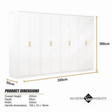 320x200cm 8-Door White Steel 3 Hanging and 1 Shelf Wardrobe with Gold Handle Storage Cabinet