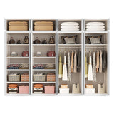 320x240cm 8-Door White Steel 2 Hanging and 2 Shelf Wardrobe with White Handle Storage Cabinet
