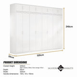 320x240cm 8-Door White Steel 2 Hanging and 2 Shelf Wardrobe with White Handle Storage Cabinet