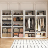 320x200cm 8-Door White Steel 2 Hanging and 2 Shelf Wardrobe with Black Handle Storage Cabinet