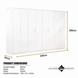 320x200cm 8-Door White Steel 2 Hanging and 2 Shelf Wardrobe with White Handle Storage Cabinet