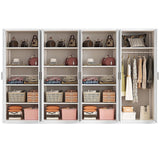 320x200cm 8-Door White Steel 1 Hanging and 3 Shelf Wardrobe with Black Handle Storage Cabinet