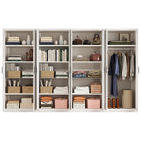 320x200cm 8-Door White Steel 1 Hanging and 3 Shelf Wardrobe with Black Handle Storage Cabinet