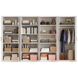 320x200cm 8-Door White Steel 1 Hanging and 3 Shelf Wardrobe with Gold Handle Storage Cabinet