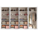320x200cm 8-Door White Steel 1 Hanging and 3 Shelf Wardrobe with White Handle Storage Cabinet