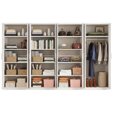 320x200cm 8-Door White Steel 1 Hanging and 3 Shelf Wardrobe with White Handle Storage Cabinet