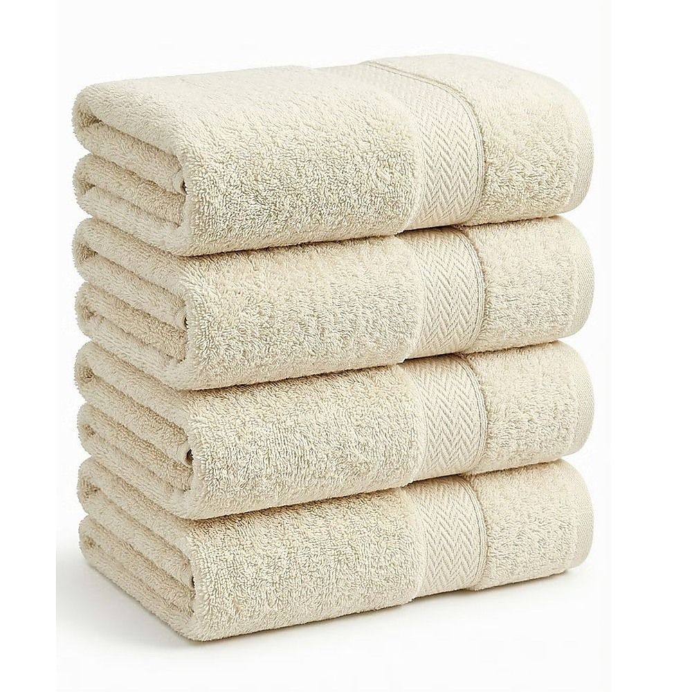 Bath Towels 700 GSM Beige Luxury Cotton Hotel Towel 27x54 4 Pack Super Absorbent Soft Drying Comfort