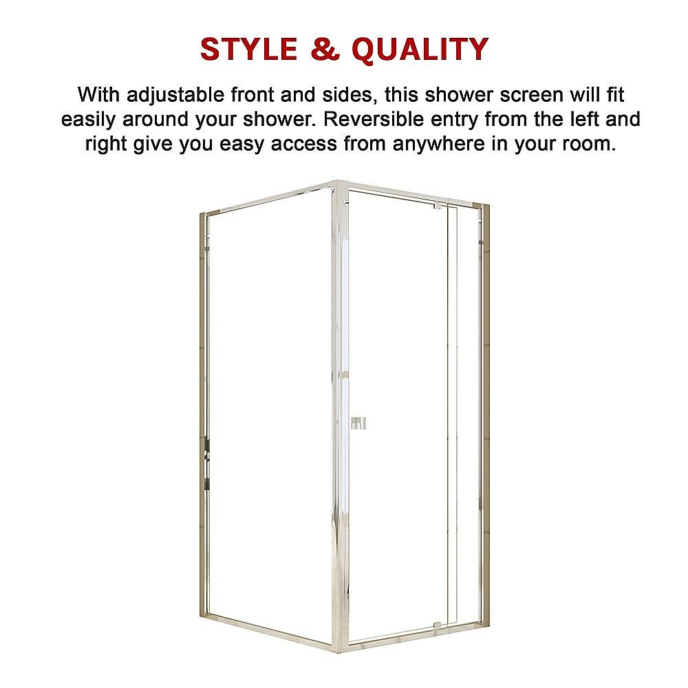 Adjustable Semi Frameless Shower Screen 82-90cm x 98-101cm With Gold Hardware For Modern Bathrooms