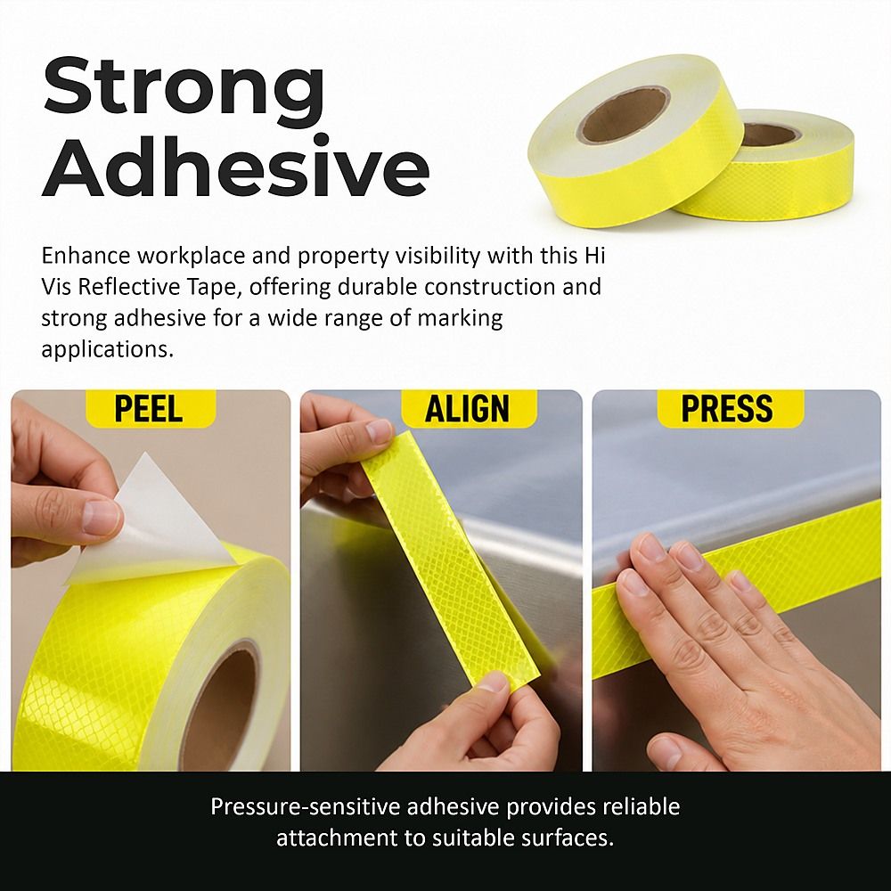 Reflective Tape Hi Vis Fluorescent Yellow 5cm x 50m Adhesive Safety 2 Pack