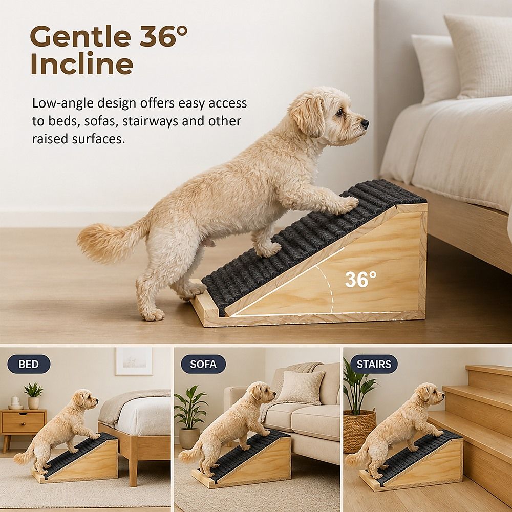 Wooden Pet Ramps with Non-Slip Gentle Slope for Dogs & Cats 2 Pack