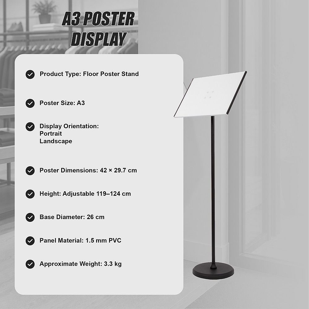 A3 Premium Floor Poster Stand Adjustable Height Business