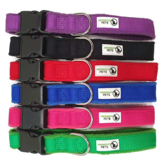 100% Pure Bamboo Fibre w/Fleece Lining Dog Collar Plastic Buckle - Moondidley Pets Large Black