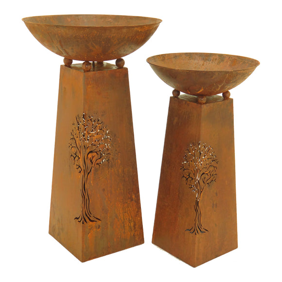 Set 2 Nested Rust Tree of Life Firebowls 83cm