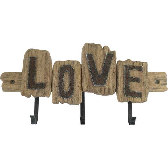 Handcrafted 'Love' 3-Hook Wall Hanging 56cm