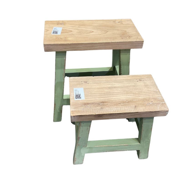 Set 2 Nested Distress Finish Milking Stools 32cm, 26cm