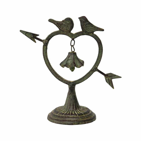 Decorative Cast Iron Heart w Birds & Bell 22cm
