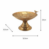 Pressed Metal Footed Bowl w Leaves + Birds 32cm
