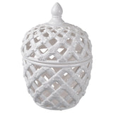 Garden Ornaments: Lattice Decorative Lidded Jar Tall Flower Motive 29cm
