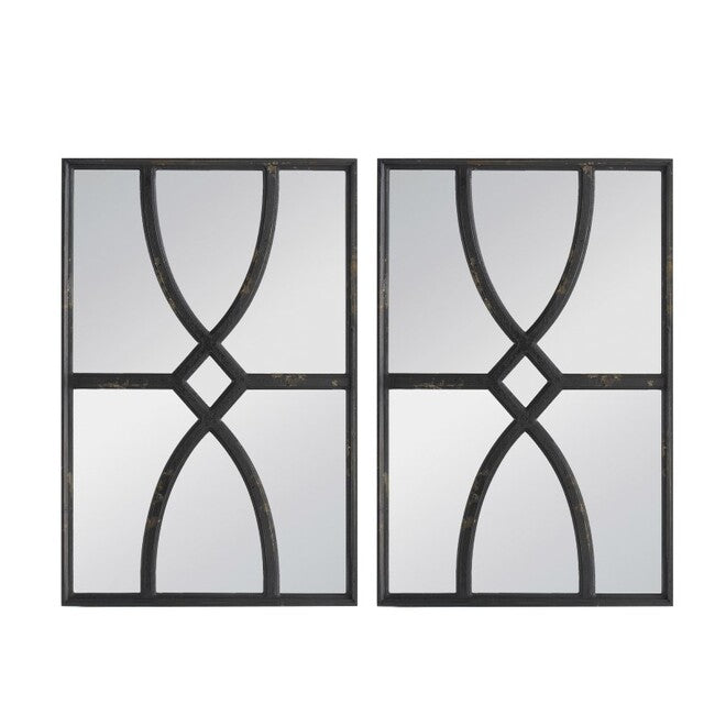 Mirrors: Set 2 Black Carved Wall Mirrors 67cm