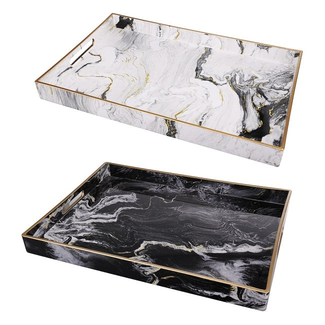 Kitchen & Bathroom DIY: Set 2 Marble Patterned Rectangular Trays 48cm