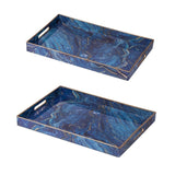 Kitchen & Bathroom DIY: Set 2 Marble Patterned Blue Rectangular Trays 48cm