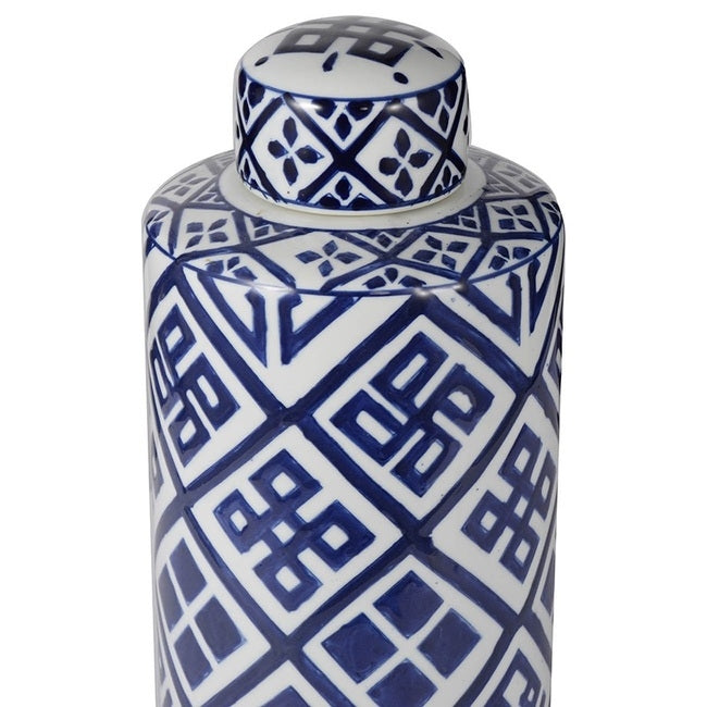 Artificial Flowers & Plants: Valora Blue & White Cylinder Jar 35cm
