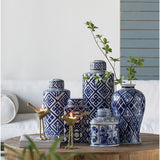 Artificial Flowers & Plants: Valora Blue & White Cylinder Jar 35cm